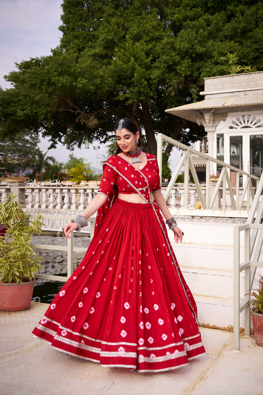 Navratri Special Chanderi Silk Bandhej Printed Lehenga Choli