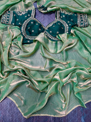 Beautiful Heavy Space Silk Saree With Designer Stitched Blouse