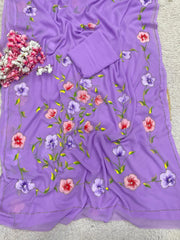 Beautiful Brush Printed With Cut Dena Work Saree