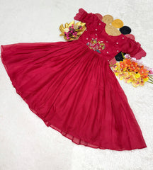 Beautiful Stylish Soft Kota Checks With Handwork Gown