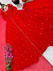 Party-wear Red Georgette Embroidery Sequence Work Gown