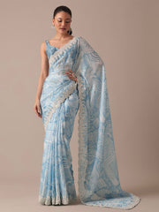 Partywere Georgette Printed Embroidery Work Saree
