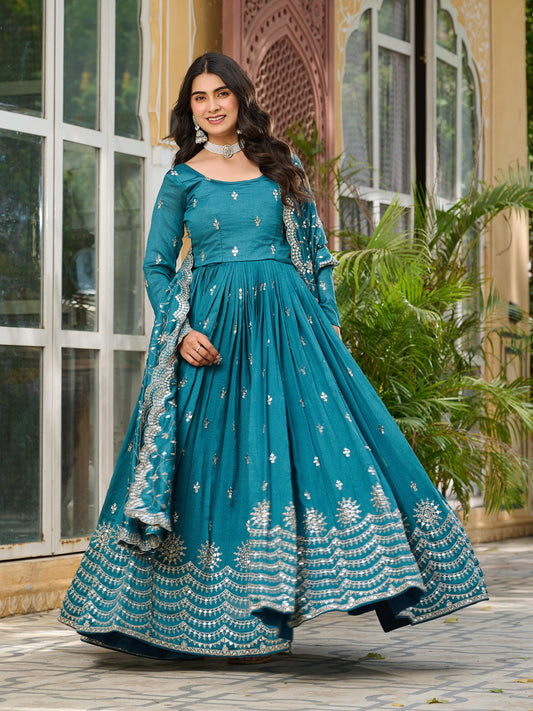 Wedding Special Vichitra silk Embroidery Work Gown