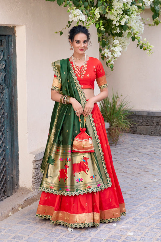 Adorning Traditional Jacquard Silk Paithani Zari Weaving Work Lehenga Choli