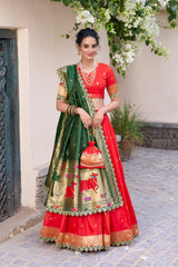 Adorning Traditional Jacquard Silk Paithani Zari Weaving Work Lehenga Choli