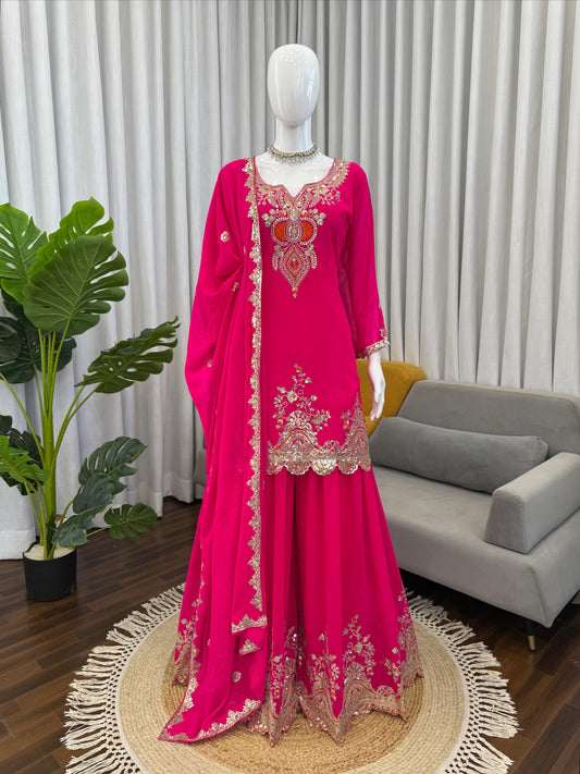 Party-wear Georgette Thread With Sequence Work Sharara Set