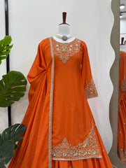 Party-wear Beautiful Chinon Silk Thread With Sequence Work Lehenga With Top