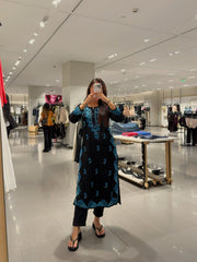 Elegant Black Color Roman Silk Work Suit