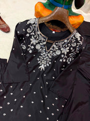 Party-wear French Crape Beads & Sequence Embroidery Work Salwar Suit