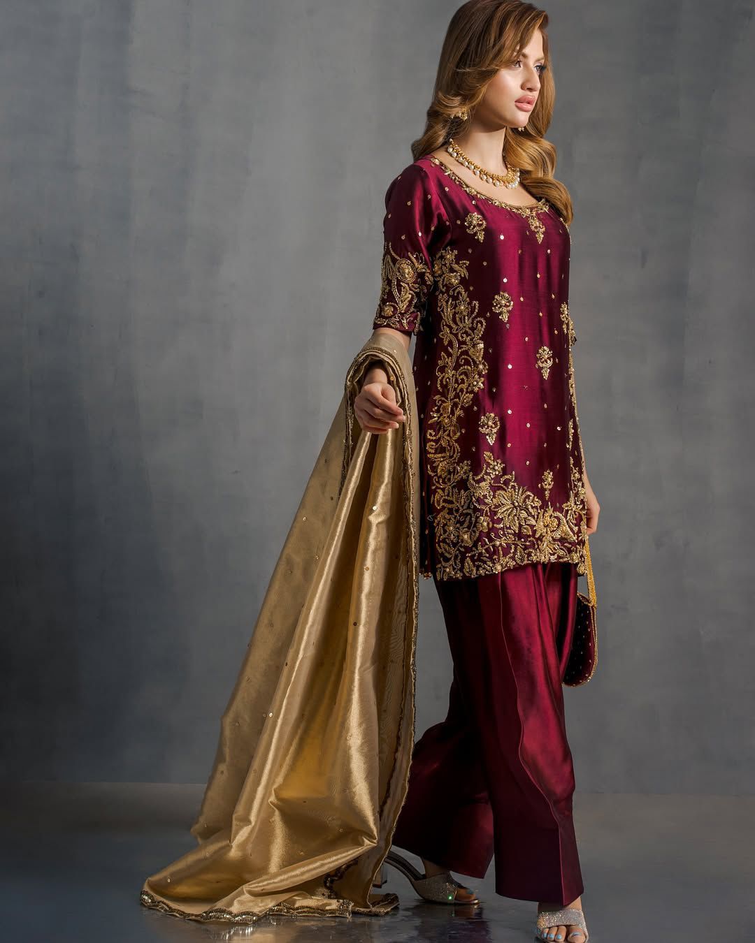 Partywear Designer Moss Satin Sequence  Embroidery Work Salwar Suit