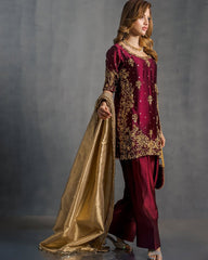 Partywear Designer Moss Satin Sequence  Embroidery Work Salwar Suit