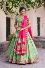 Adorning Traditional Jacquard Silk Paithani Zari Weaving Work Lehenga Choli