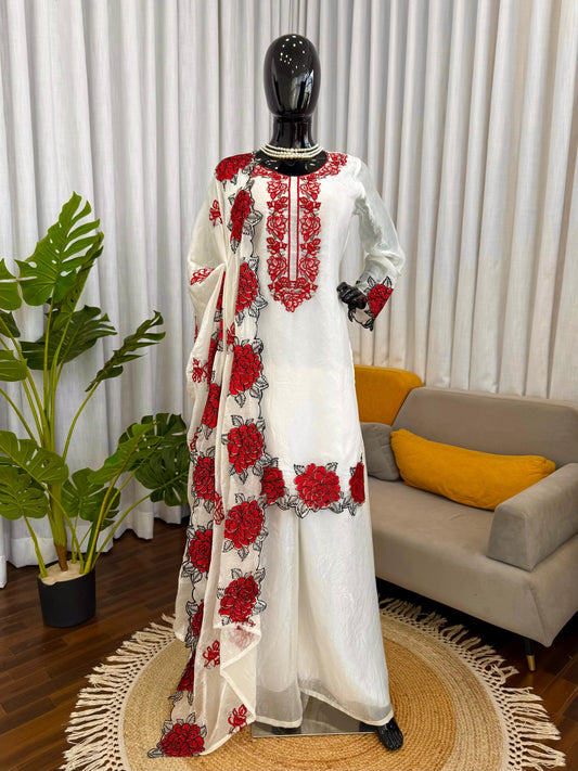 Beautiful Party-wear Fendy Silk Thread Work Salwar Suit