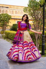 Beautiful Tasar Silk Tie  & Dye Printed Lehenga Choli