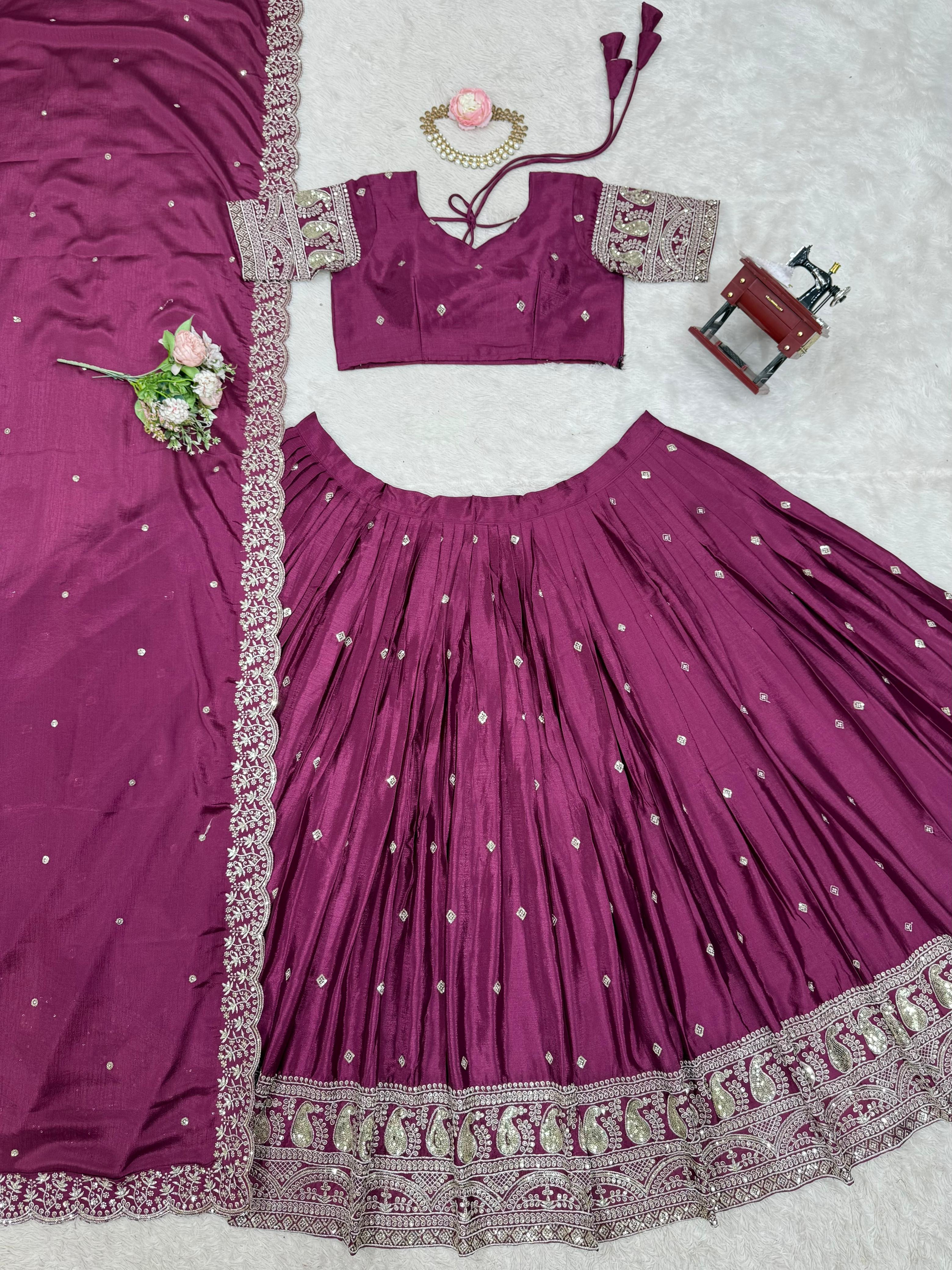 Beautiful Trending Chinon Silk Thread With Sequence Work Lehenga Choli