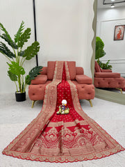 Party-wear Red Beautiful Designer Kota Silk Saree