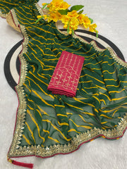 Beautiful Leheriya Designer Printed Coding Sequence Work Saree