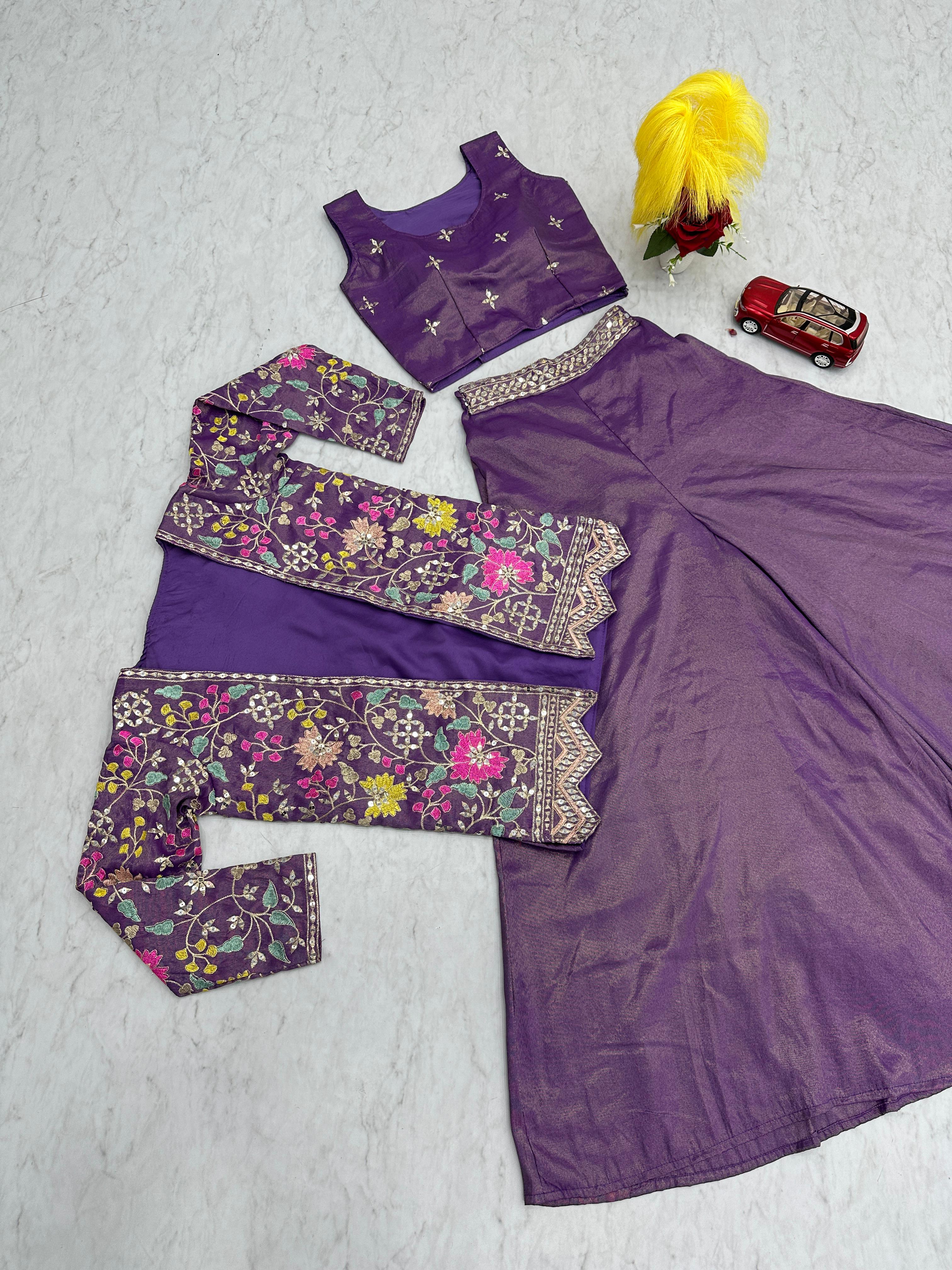 Stylish Indo-Western Pure Tissue Simmer Co-ord Set
