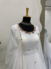 Beautiful Georgette White Designer Handwork Gown