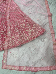 Pretty Pink Designer Net Embellished With Embroidery Work Lehenga Choli