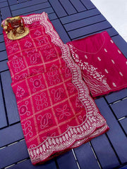 Beautiful Pure Dola Silk Gota Patti Zari & Sequence Work Saree