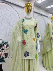 Party-wear Designer star Georgette Embroidery Sequence & Codding Floral Work Sharara