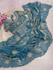 Party-wear Fendy Satin Brits Work Saree With Stitched Blouse