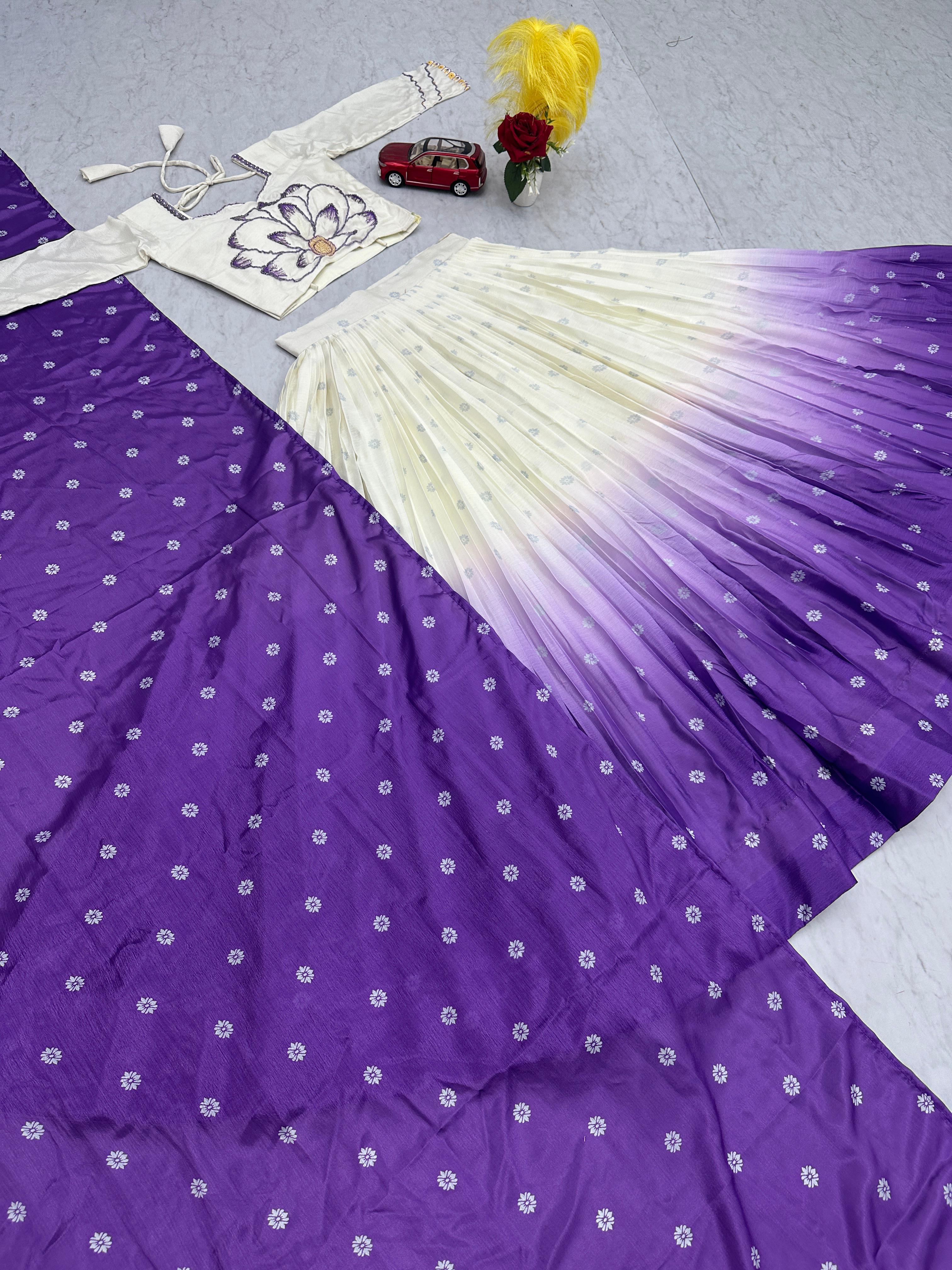 Beautiful Chinon Silk Real Hand Work With Digital Printed Lehenga Choli