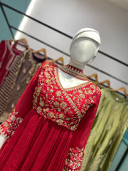 Beautiful Blooming Vichitra  Beads Sequence & Embroidery Work Gown