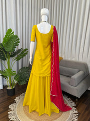 Party-wear Natural Crepe Silk Thread With Sequence Work Sharara