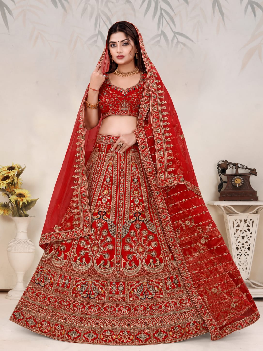 Red Trending Premium Silk With Zarkan Diamond & Embroidery Work Bridal Lehenga