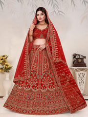 Red Trending Premium Silk With Zarkan Diamond & Embroidery Work Bridal Lehenga