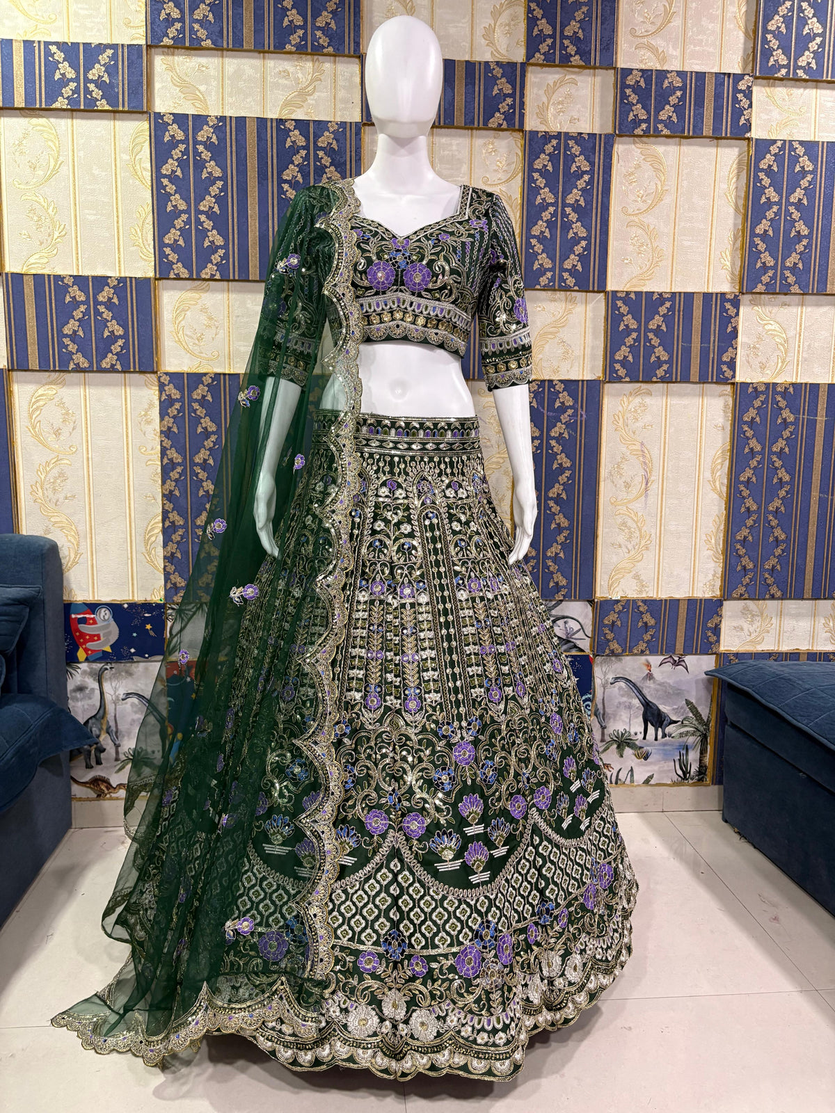 Party-wear Mono Satin Silk Coding Sequence Cutwork Lehenga Choli