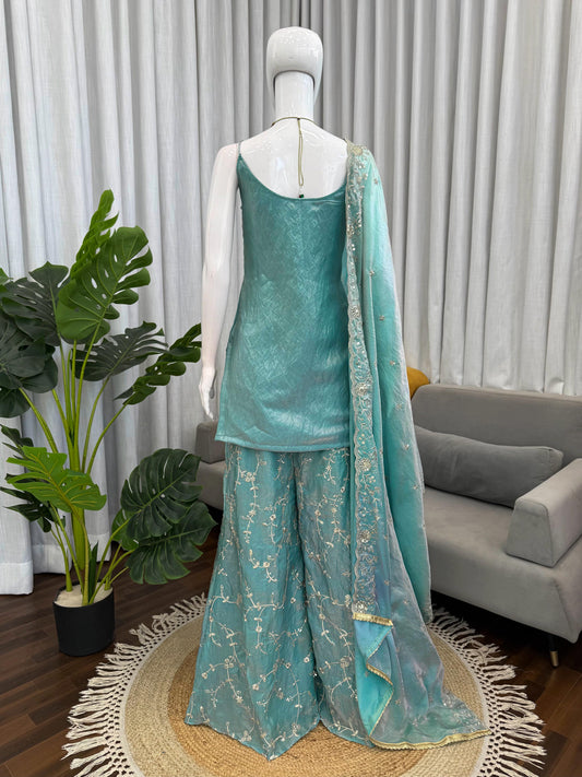 Party-wear Fendy Silk Thread With Sequence Work Sharara