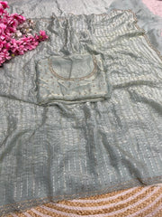 Party-wear Space Silk Beads With Siroski Zarkan Diamond Work Saree