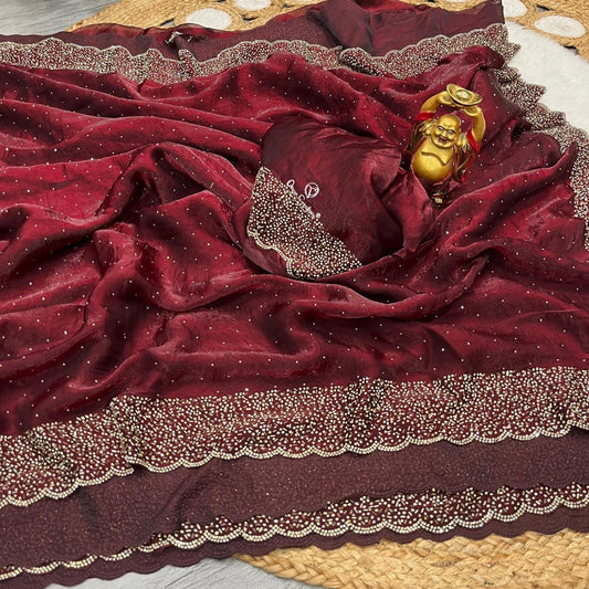 Beautiful Trending Space Silk Zarkhan Work Saree
