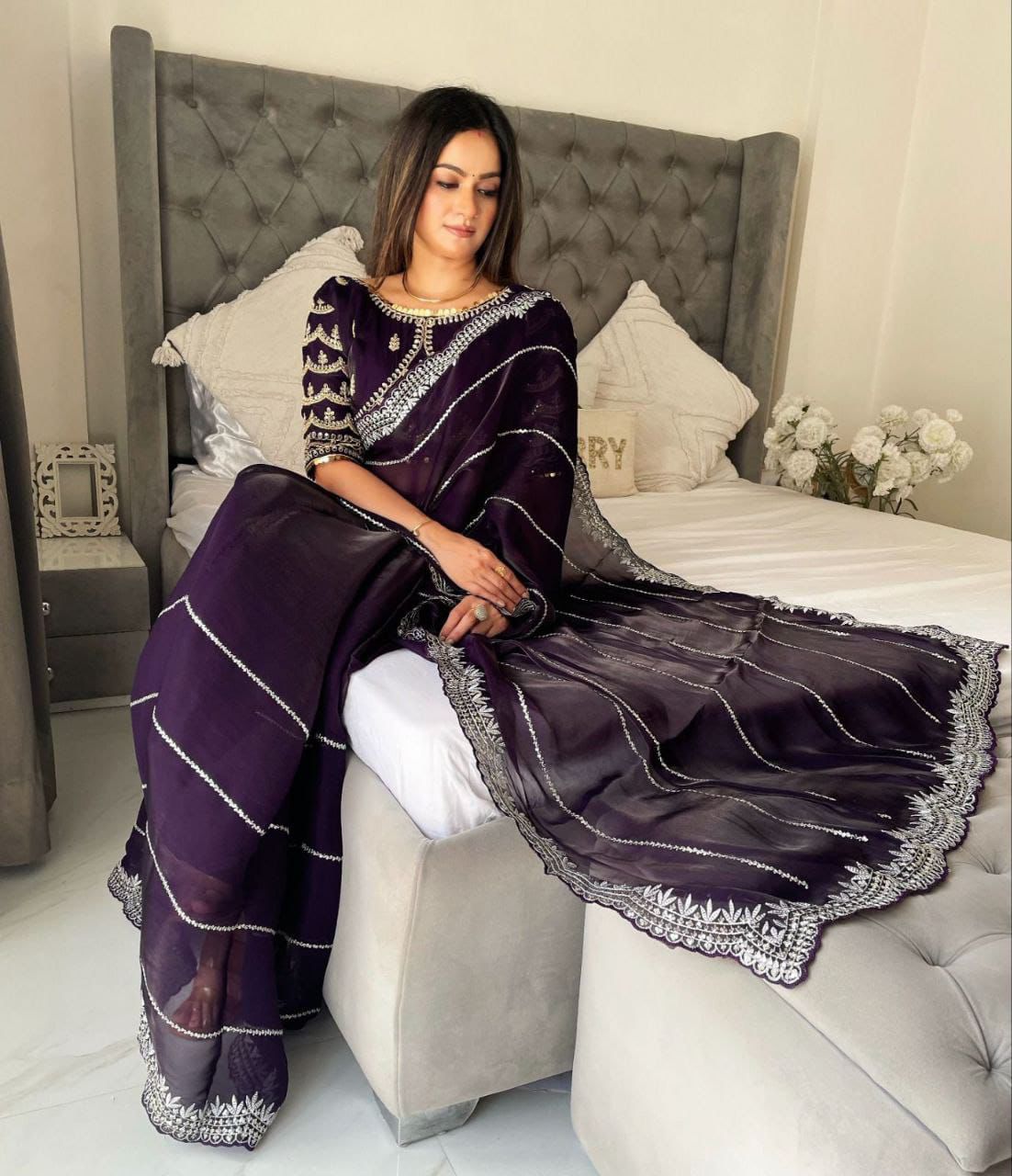 Staring Pure Jimmy Choo Thread Work Saree