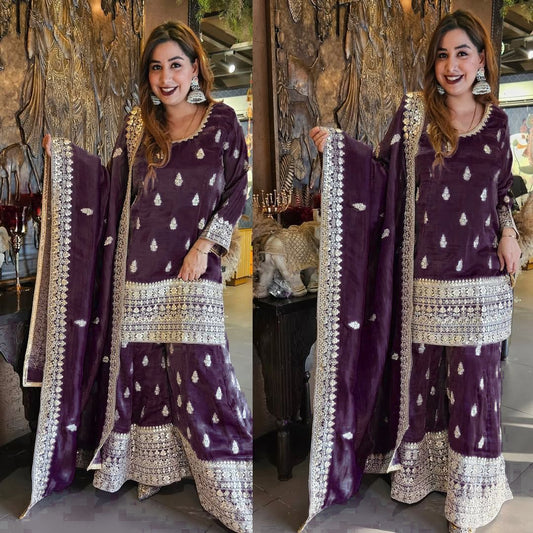 Beautiful Chinon Silk Sequence Work Salwar Suit