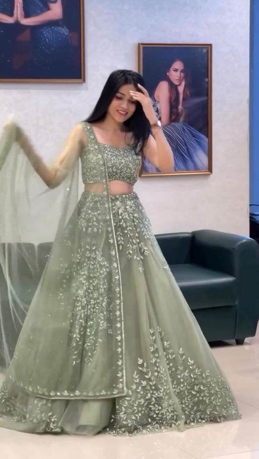 Reception Special Butterfly Net Coding With Sequence Work Lehenga Choli