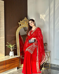 Partywear Red Colour Georgette Sequence Work Salwar Suit