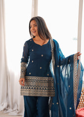 Party-wear Trendy Crunchy Silk Embroidery Sequence Work Sharara