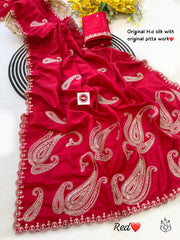 Trending Soft Pita Aari-Tari Gotapati Work Saree