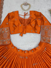 Beautiful Orange Satin Silk Thread With Sequence Work Lehenga Choli