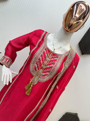 Party-wear Designer Chinon Silk Cording Sequence Embroidery Work Dress