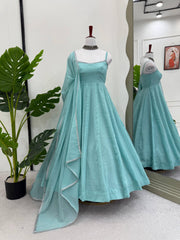 Fairy-tale Bluesy Crunch Silk Hot-fixing Work Gown