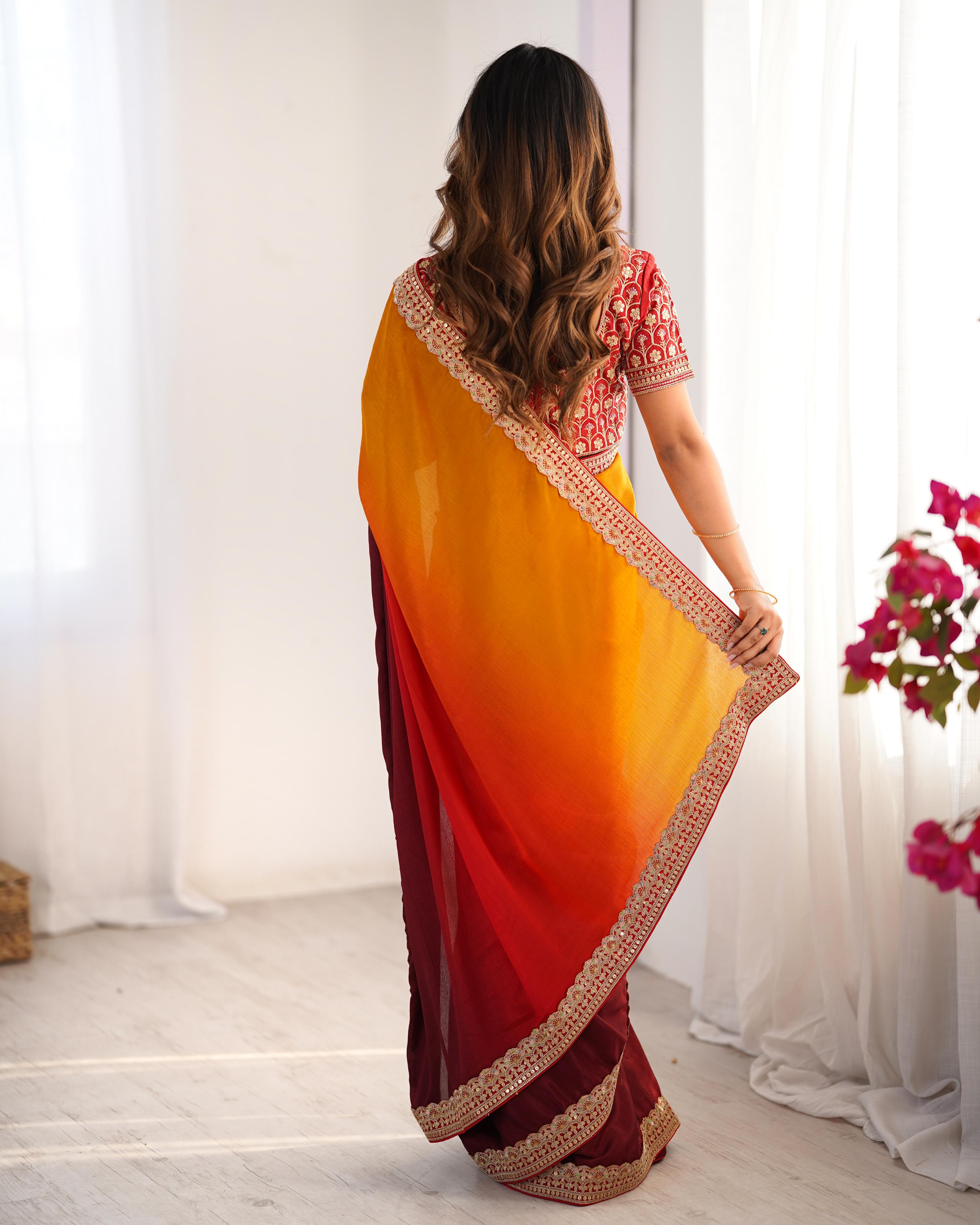 Beautiful Party-wear Chinon Silk Thread With Sequence Work Saree