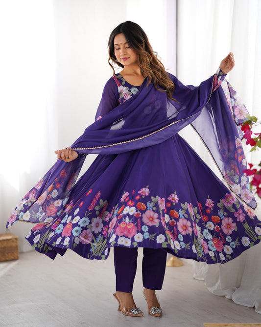 Attractive Organza Silk Printed Work Gown