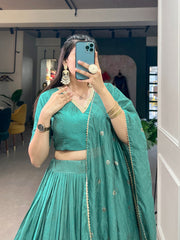 Beautiful Pure Chanderi Plain With Intricate Zari Work Border Lehenga Choli