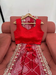Red Beautiful Designer Kota Silk Jacquard With Coding & Sequence Lace Work Saree