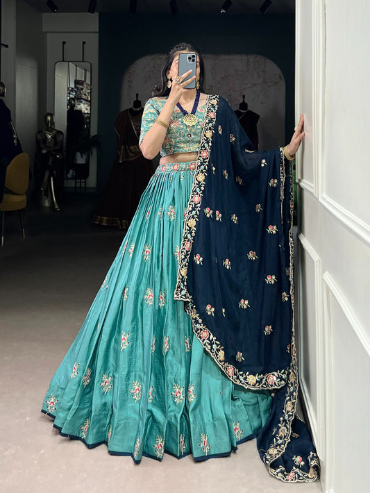 Beautiful Slab Silk Sequence & Thread Embroidery Work Lehenga Choli